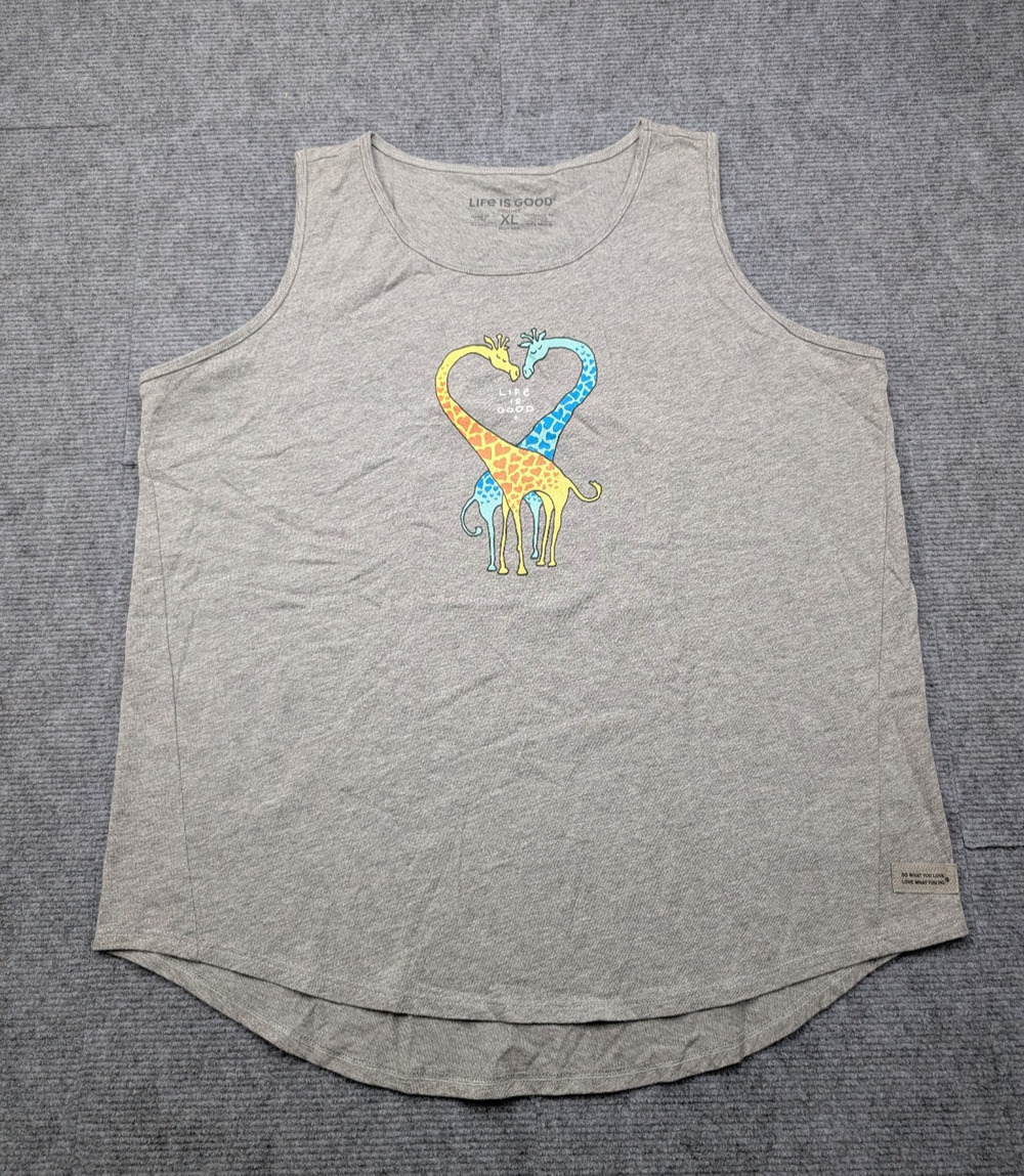 Life Is Good Tank Top Womens XL Crusher Graphic Giraffe Heart Gift Novelty Tee